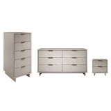 Manhattan Comfort Granville Modern 3 Piece Dresser Set - Tall Narrow, Double Dresser, and Nightstand Light Grey GRAN076