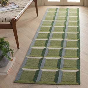 Safavieh Genre Oversized Hand‑Tufted Checkered Rug In Green & Beige — 11'X15' Wool/Cotton Mid‑Century Anchor 2'-3" x 15'-0" GRE101Y-215