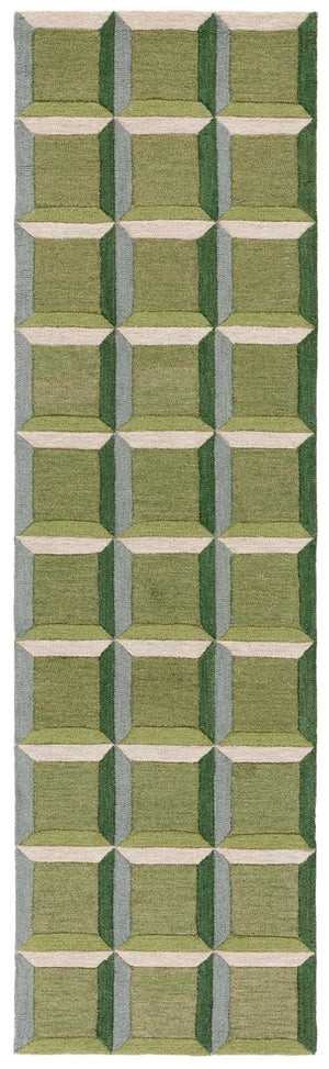 Safavieh Genre Oversized Hand‑Tufted Checkered Rug In Green & Beige — 11'X15' Wool/Cotton Mid‑Century Anchor 2'-3" x 15'-0" GRE101Y-215