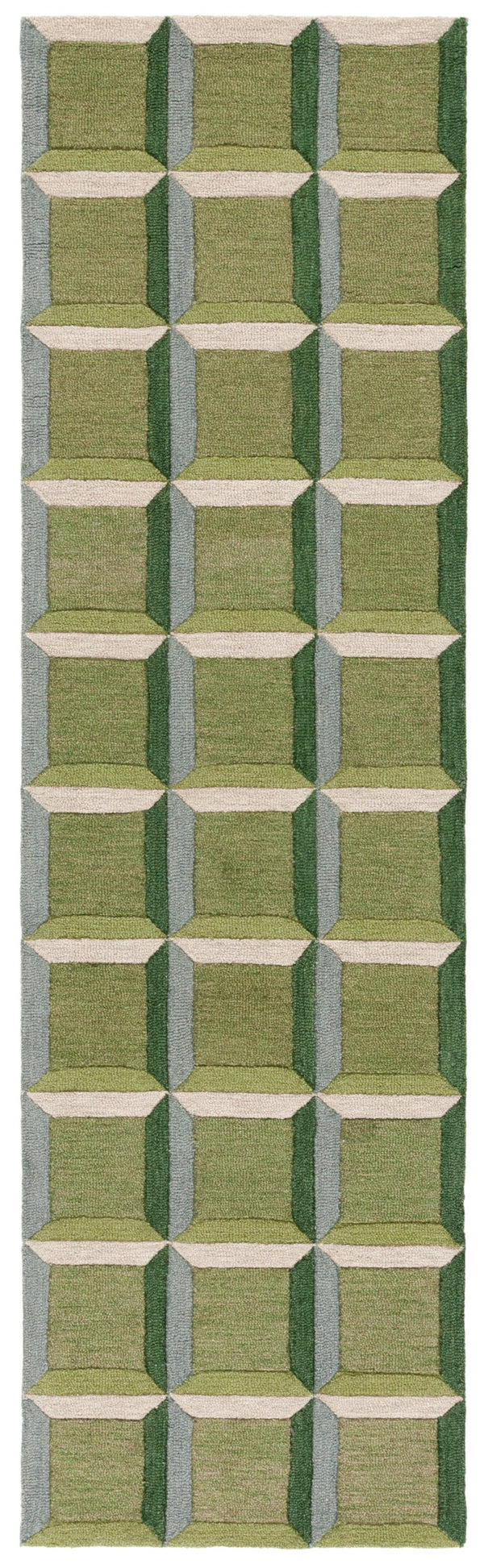 Safavieh Genre Oversized Hand‑Tufted Checkered Rug In Green & Beige — 11'X15' Wool/Cotton Mid‑Century Anchor 2'-3" x 15'-0" GRE101Y-215