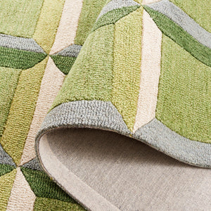 Safavieh Genre Oversized Hand‑Tufted Checkered Rug In Green & Beige — 11'X15' Wool/Cotton Mid‑Century Anchor 2'-3" x 15'-0" GRE101Y-215