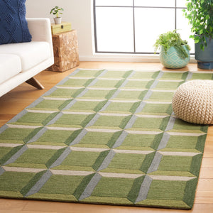 Safavieh Genre Oversized Hand‑Tufted Checkered Rug In Green & Beige — 11'X15' Wool/Cotton Mid‑Century Anchor 2'-3" x 15'-0" GRE101Y-215