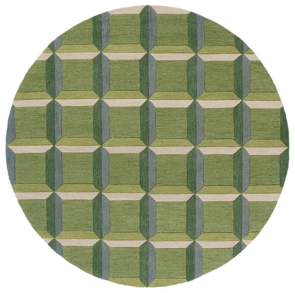 Safavieh Genre Oversized Hand‑Tufted Checkered Rug In Green & Beige — 11'X15' Wool/Cotton Mid‑Century Anchor 2'-3" x 15'-0" GRE101Y-215