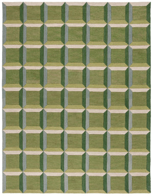 Safavieh Genre Oversized Hand‑Tufted Checkered Rug In Green & Beige — 11'X15' Wool/Cotton Mid‑Century Anchor 2'-3" x 15'-0" GRE101Y-215