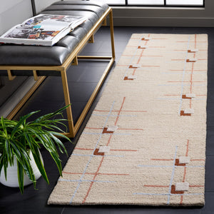 Safavieh Genre Hand-Tufted Beige Rust Area Rug — Wool-Cotton Low Pile, Geometric Minimalist Design For Home 4'-0" x 4'-0" GRE203B-4SQ