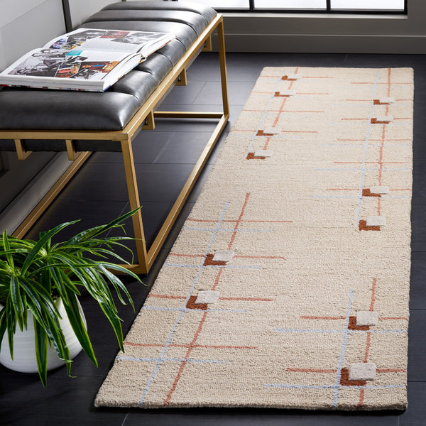 Safavieh Genre Hand-Tufted Beige Rust Area Rug — Wool-Cotton Low Pile, Geometric Minimalist Design For Home 4'-0" x 4'-0" GRE203B-4SQ