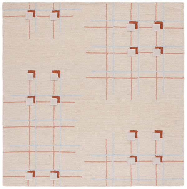 Safavieh Genre Hand-Tufted Beige Rust Area Rug — Wool-Cotton Low Pile, Geometric Minimalist Design For Home 4'-0" x 4'-0" GRE203B-4SQ