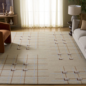 Safavieh Genre Hand-Tufted Beige Rust Area Rug — Wool-Cotton Low Pile, Geometric Minimalist Design For Home 4'-0" x 4'-0" GRE203B-4SQ