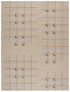 Safavieh Genre Hand-Tufted Beige Rust Area Rug — Wool-Cotton Low Pile, Geometric Minimalist Design For Home 4'-0" x 4'-0" GRE203B-4SQ
