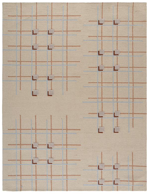 Safavieh Genre Hand-Tufted Beige Rust Area Rug — Wool-Cotton Low Pile, Geometric Minimalist Design For Home 4'-0" x 4'-0" GRE203B-4SQ