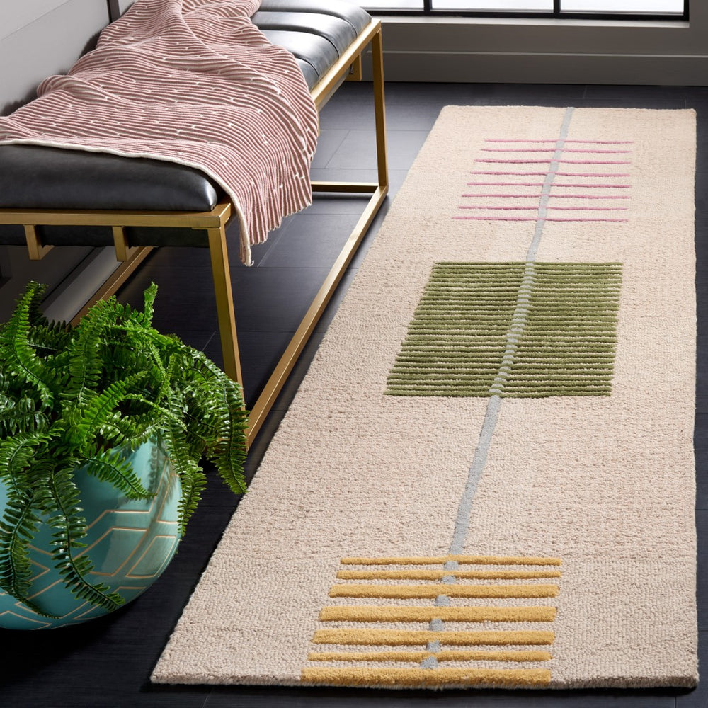 Safavieh Genre Hand-tufted Area Rug In Modern Beige Palette With Green Accents For Elegant Home Decor Beige ,Green 85% Wool,15% Cotton Gre204b-3sq