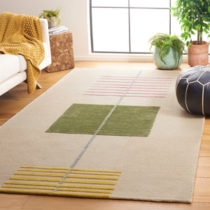 Safavieh Genre Hand-tufted Area Rug In Modern Beige Palette With Green Accents For Elegant Home Decor Beige ,Green 85% Wool,15% Cotton Gre204b-3sq