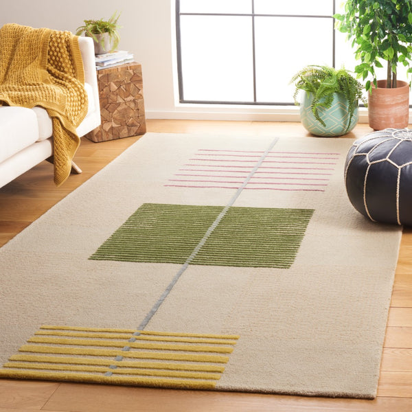 Safavieh Genre Hand-tufted Area Rug In Modern Beige Palette With Green Accents For Elegant Home Decor Beige ,Green 85% Wool,15% Cotton Gre204b-3sq