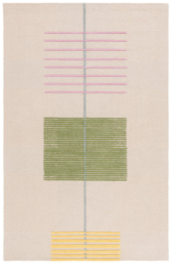 Safavieh Genre Hand-tufted Area Rug In Modern Beige Palette With Green Accents For Elegant Home Decor Beige ,Green 85% Wool,15% Cotton Gre204b-3sq