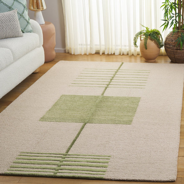 Safavieh Genre Hand-Tufted Round Rug In Green And Beige — Scandinavian Geometric Wool-Cotton Blend For Home Comfort 6'-0" x 6'-0" GRE204Y-6R