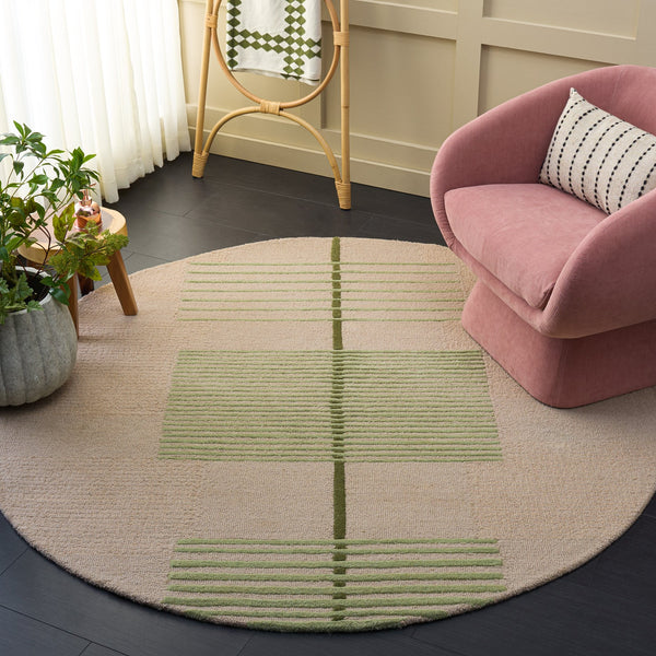 Safavieh Genre Hand-Tufted Green Beige Rug, 85% Wool 15% Cotton Low-Profile Pile, Scandinavian Modern Appeal 5'-0" x 8'-0" GRE204Y-5