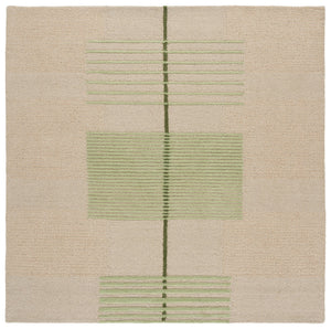 Safavieh Genre Hand-Tufted Round Rug In Green And Beige — Scandinavian Geometric Wool-Cotton Blend For Home Comfort 6'-0" x 6'-0" GRE204Y-6R