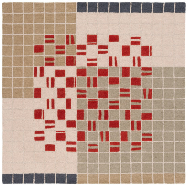 Safavieh Genre Hand-tufted Area Rug - Luxurious Wool Blend With Artistic Geometric Design For Chic Interiors Grey ,Red 85% Wool,15% Cotton Gre206f-213