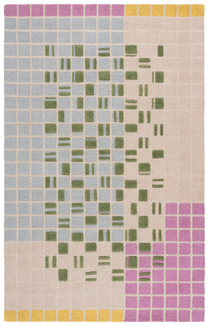 Safavieh Genre Hand‑Tufted Wool-Cotton Rug In Light Pink And Green — Scandinavian Mid-Century Geometric Elegance 6'-0" x 6'-0" GRE206U-6SQ