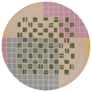 Safavieh Genre Hand‑Tufted Wool-Cotton Rug In Light Pink And Green — Scandinavian Mid-Century Geometric Elegance 6'-0" x 6'-0" GRE206U-6SQ