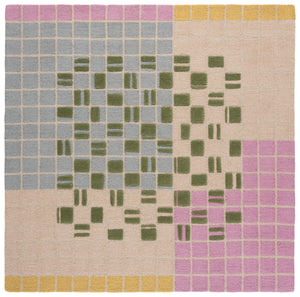 Safavieh Genre Hand-Tufted Light Pink & Green Geometric Rug — Wool-Cotton Low Pile, Scandinavian Style Retreat 6'-0" x 9'-0" GRE206U-6