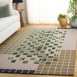 Safavieh Genre Hand-Tufted Green Beige Area Rug — Wool-Cotton Low Pile, Scandinavian Minimalist Warmth 6'-0" x 6'-0" GRE206Y-6SQ