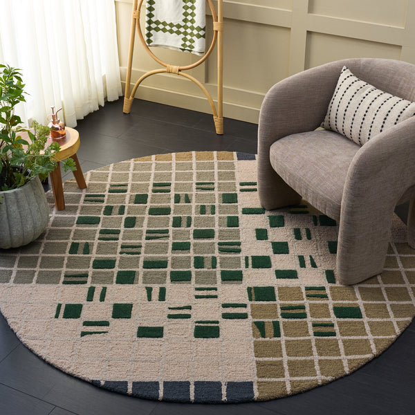 Safavieh Genre Hand-Tufted Scandinavian Rug In Soothing Green Beige Geometric Design, Wool-Cotton Blend 5'-0" x 8'-0" GRE206Y-5