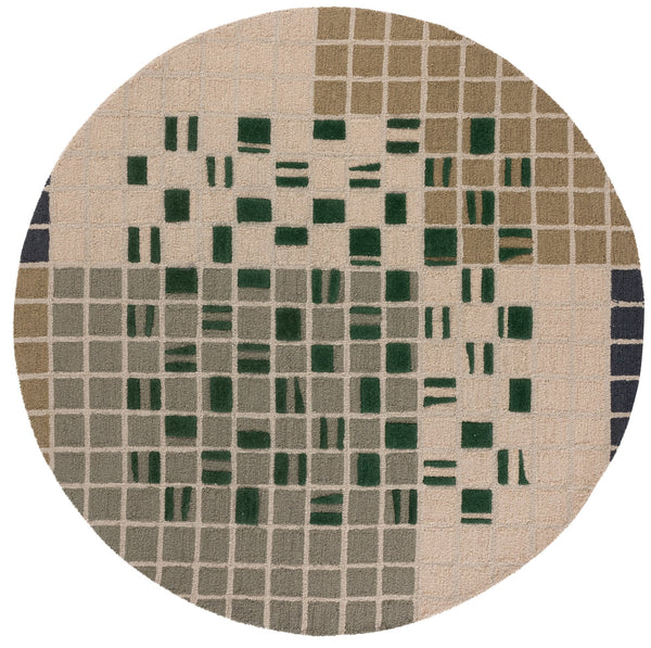 Safavieh Genre Hand-Tufted Round Rug In Green Beige — Scandinavian Wool-Cotton Low-Profile Design For Living Rooms 6'-0" x 6'-0" GRE206Y-6R