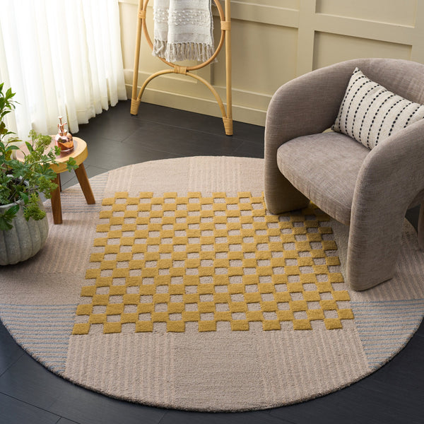 Safavieh Genre Hand-Tufted Gold Beige Runner Rug — Wool-Cotton Texture, Low-Profile Scandinavian Minimalism 2'-3" x 8'-0" GRE207D-28