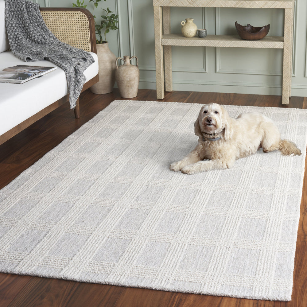 Safavieh Genre Hand-Tufted Silver Ivory Wool-Cotton Rug 5X8 Low Pile Modern Minimalist Living Room Piece 6'-0" x 9'-0" GRE208G-6