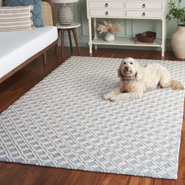 Safavieh Genre Luxurious Hand-tufted Area Rug With Diamond Trellis Pattern For Elegant Home Decor Solutions Blue ,Ivory 80% Wool & 20% Cotton Gre350m-4