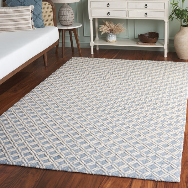 Safavieh Genre Hand-tufted Runner Rug With Geometric Design - Luxurious Wool And Cotton For Timeless Elegance Blue ,Ivory 80% Wool & 20% Cotton Gre350m-5
