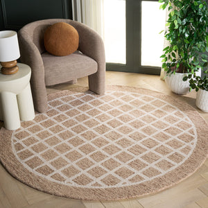 Safavieh Genre Hand-Tufted Round Rug In Beige Ivory — Wool-Cotton Low-Pile, Modern Geometric Elegance For Home 6'-0" x 6'-0" GRE452B-6R