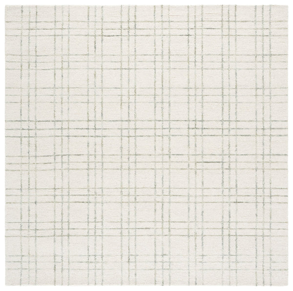 Safavieh Genre Hand-Tufted Round Area Rug In Ivory & Light Sage — Wool-Cotton Low Pile Geometric Style Penh 6'-0" x 6'-0" GRE551W-6R