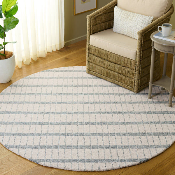 Safavieh Genre Hand-Tufted Ivory And Blue Coastal Rug, Wool-Cotton Blend, Low-Profile Plush Texture, Ethically Crafted 6'-0" x 6'-0" GRE552A-6SQ