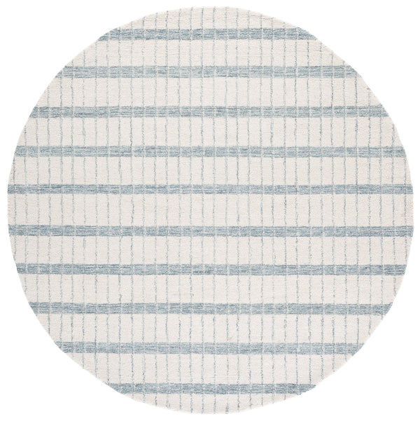 Safavieh Genre Hand-Tufted Ivory And Blue Wool Rug — Modern Minimal Coastal Low-Pile Comfort & Texture 4X6 4'-0" x 6'-0" GRE552A-4