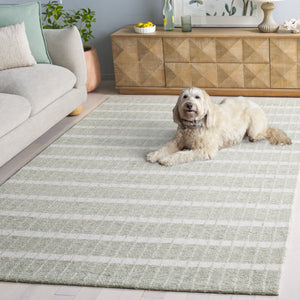 Safavieh Genre Hand-Tufted Green And Ivory Runner Rug — Low Pile Wool-Cotton Blend, Modern Minimalist Hallway Elegance 2'-3" x 8'-0" GRE552Y-28