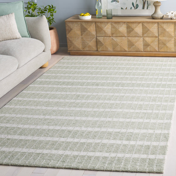 Safavieh Genre Hand-Tufted Green And Ivory Wool Rug — Low-Profile Modern Minimalist Area Rug For Living Spaces 5'-0" x 8'-0" GRE552Y-5