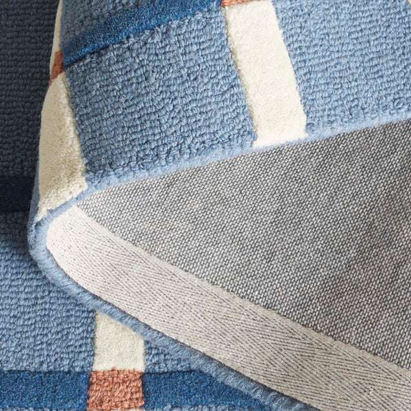 Safavieh Genre Handtufted Blue Ivory Plaid Area Rug — 80% Wool 20% Cotton Low-Profile Square Accent Rug 8'-0" x 8'-0" GRE602M-8SQ