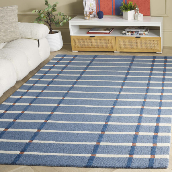 Safavieh Genre Handtufted Round Area Rug In Calming Blue & Ivory — Soft Wool-Cotton Blend, Low-Profile Elegance 8'-0" x 8'-0" GRE602M-8R