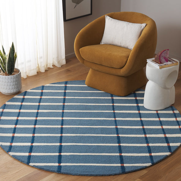 Safavieh Genre Handtufted Blue Ivory Plaid Area Rug — 80% Wool 20% Cotton Low-Profile Square Accent Rug 8'-0" x 8'-0" GRE602M-8SQ
