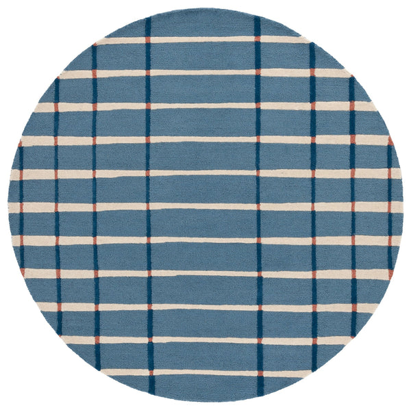 Safavieh Genre Handtufted Blue Ivory Plaid Area Rug — 80% Wool 20% Cotton Low-Profile Square Accent Rug 8'-0" x 8'-0" GRE602M-8SQ