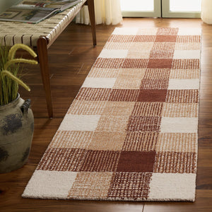 Safavieh Genre Hand-Tufted Ivory And Rust Checkered Area Rug — Wool-Cotton Blend, Textured Durable Style 4'-0" x 6'-0" GRE702P-4