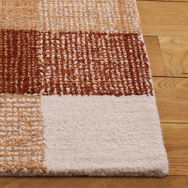 Safavieh Genre Hand-Tufted Ivory And Rust Checkerboard Rug, Wool-Cotton Blend, Plush Low Pile For Living Rooms 9'-0" x 12'-0" GRE702P-9