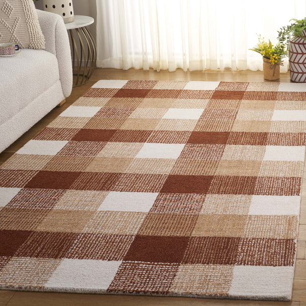 Safavieh Genre Hand-Tufted Ivory And Rust Geometric Area Rug — Wool-Cotton Low Pile, Cozy Modern Focal Point 5'-0" x 8'-0" GRE702P-5