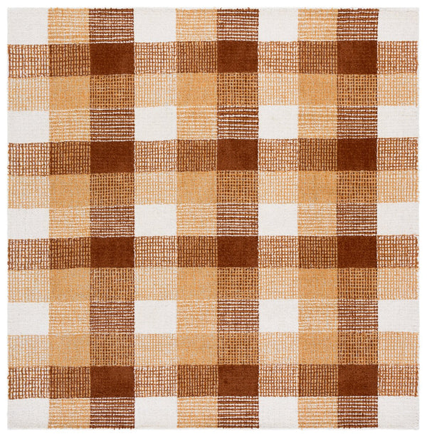 Safavieh Genre Hand‑Tufted Ivory & Rust Checkerboard Rug — Wool‑Cotton Blend, Textured Squares, Timeless Appeal 6'-0" x 6'-0" GRE702P-6SQ