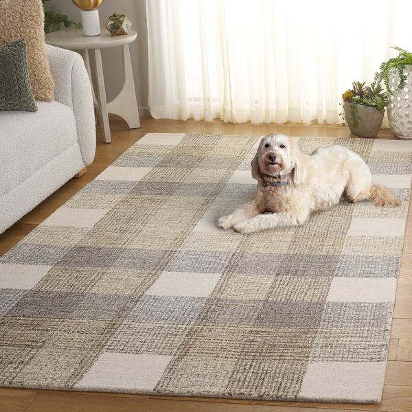 Safavieh Genre Hand-Tufted Ivory And Brown Grid Rug – Wool-Cotton Blend, Low Pile, Timeless Geometric Texture 5'-0" x 8'-0" GRE702T-5
