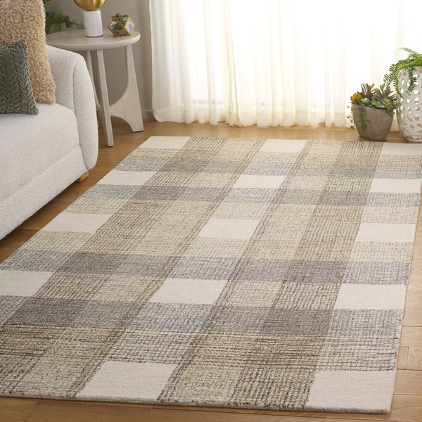 Safavieh Genre Hand-Tufted Ivory And Brown Grid Rug – Wool-Cotton Blend, Low Pile, Timeless Geometric Texture 5'-0" x 8'-0" GRE702T-5