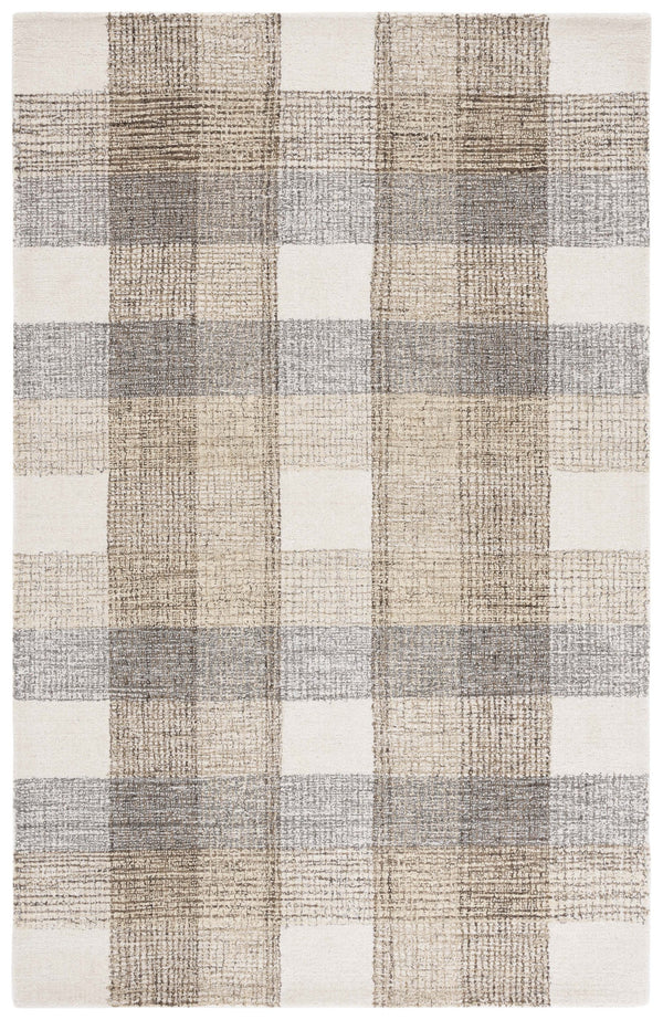 Safavieh Genre Hand-Tufted Ivory And Brown Grid Rug – Wool-Cotton Blend, Low Pile, Timeless Geometric Texture 5'-0" x 8'-0" GRE702T-5
