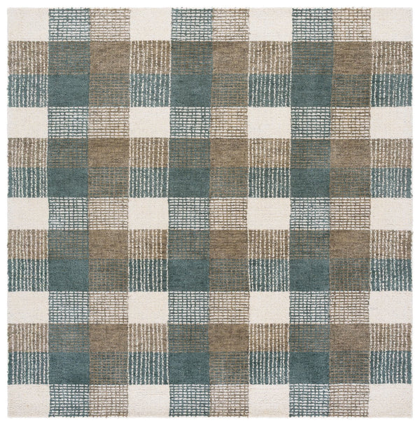 Safavieh Genre Hand-Tufted Ivory And Brown Grid Rug – Wool-Cotton Blend, Low Pile, Timeless Geometric Texture 5'-0" x 8'-0" GRE702T-5